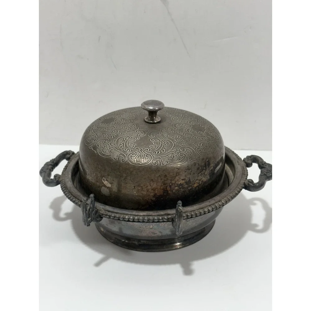 New Amsterdam Silver Co Footed Quadruple Plate 615 Pairpoint Butter Dish Vintage